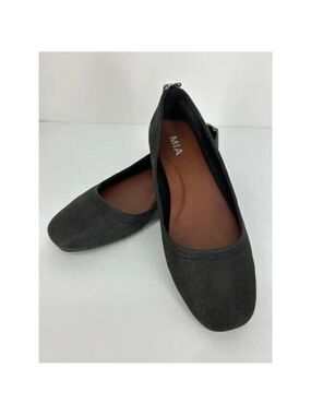 MIA BNWT black faux suede casual flats sz 6 back animal print panel